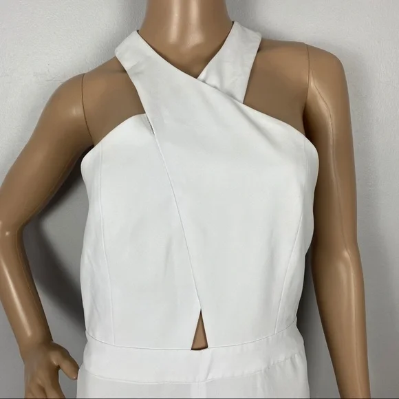 ALICE + OLIVIA WHITE CRISS-CROSS FRONT WIDE LEG JUMPSUIT